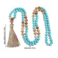 Long blue pine vintage turquoise painted stone mala necklace with 108 geometry beads on a ball bead chain.
