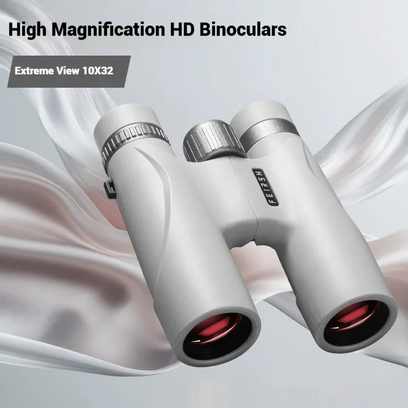 10x32 wine red film imaging binoculars with blue colour option showing compact 112x140x45mm dimensions
