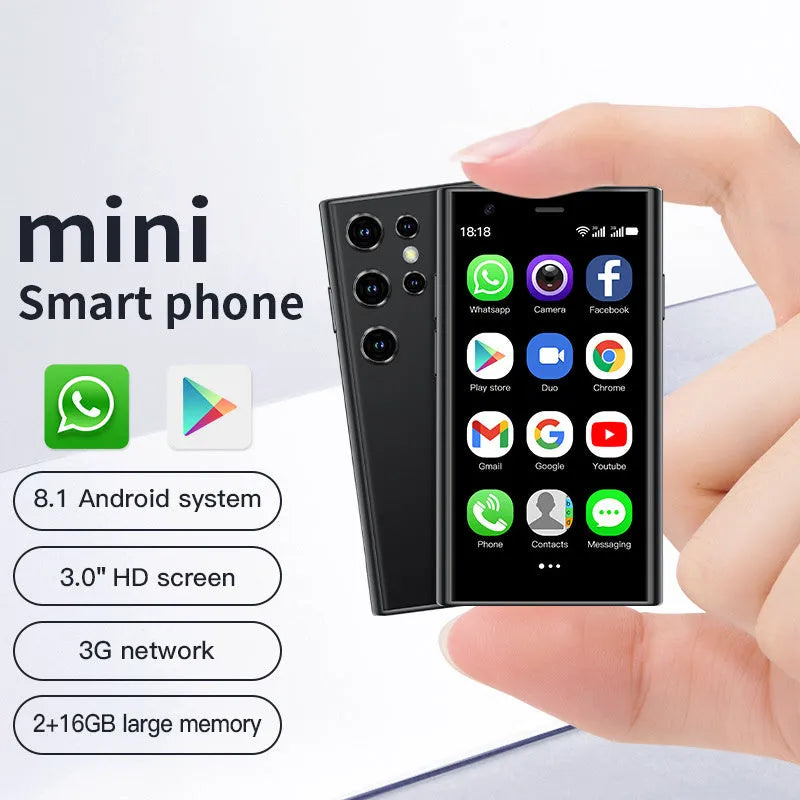 S23PRO & XS15 black mini smartphone with 3-inch screen shown front-on