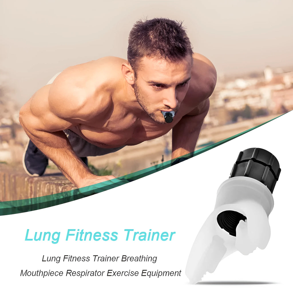 White and black silicone breathing trainer respirator with adjustable resistance dial for lung exercise