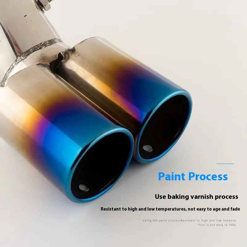 Stainless steel car exhaust pipe tail hood decoration in Double Baked Blue finish, flat mouth shape