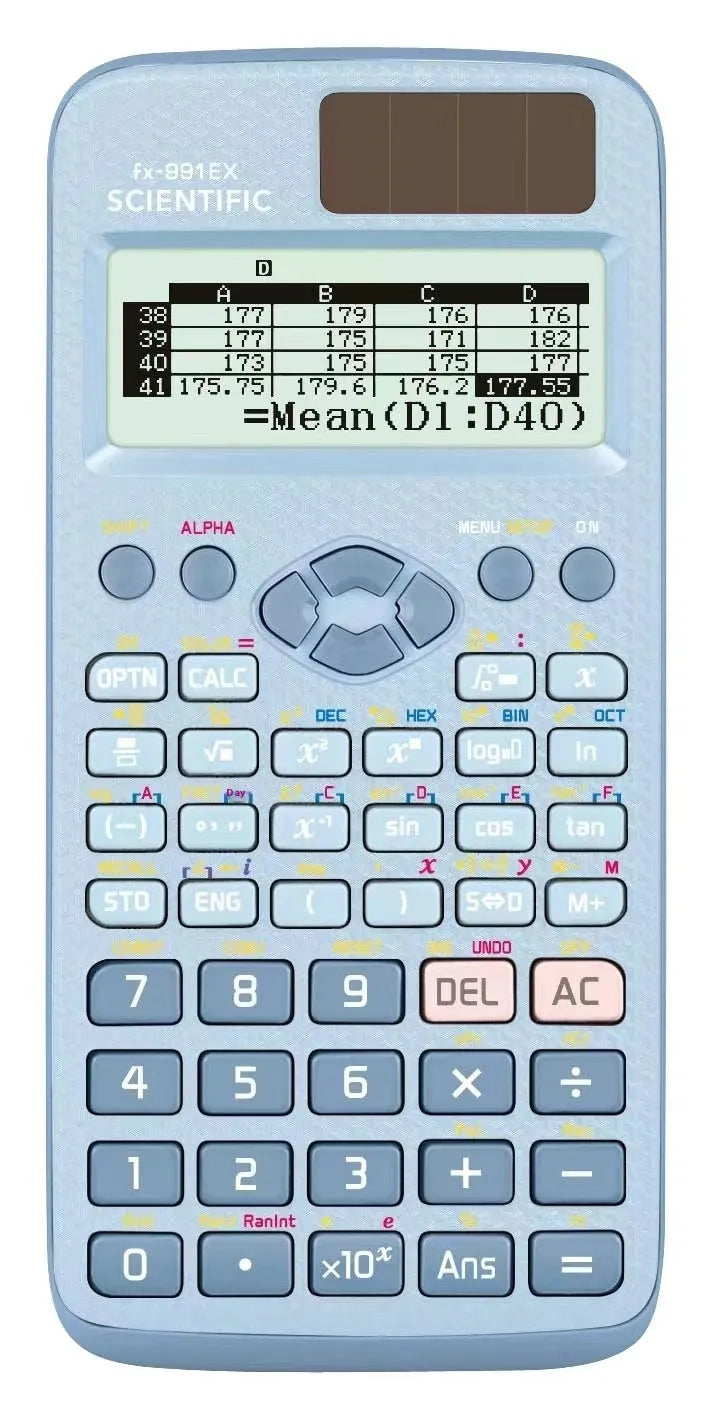 Casio 991EX solar-powered scientific calculator in black, blue or pink colours