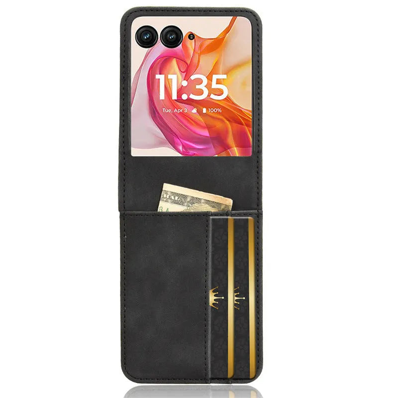 Flip card phone case for Moto Razr Plus 2024 in black, pink, red, brown or blue, PU TPU, bracket and magnetic