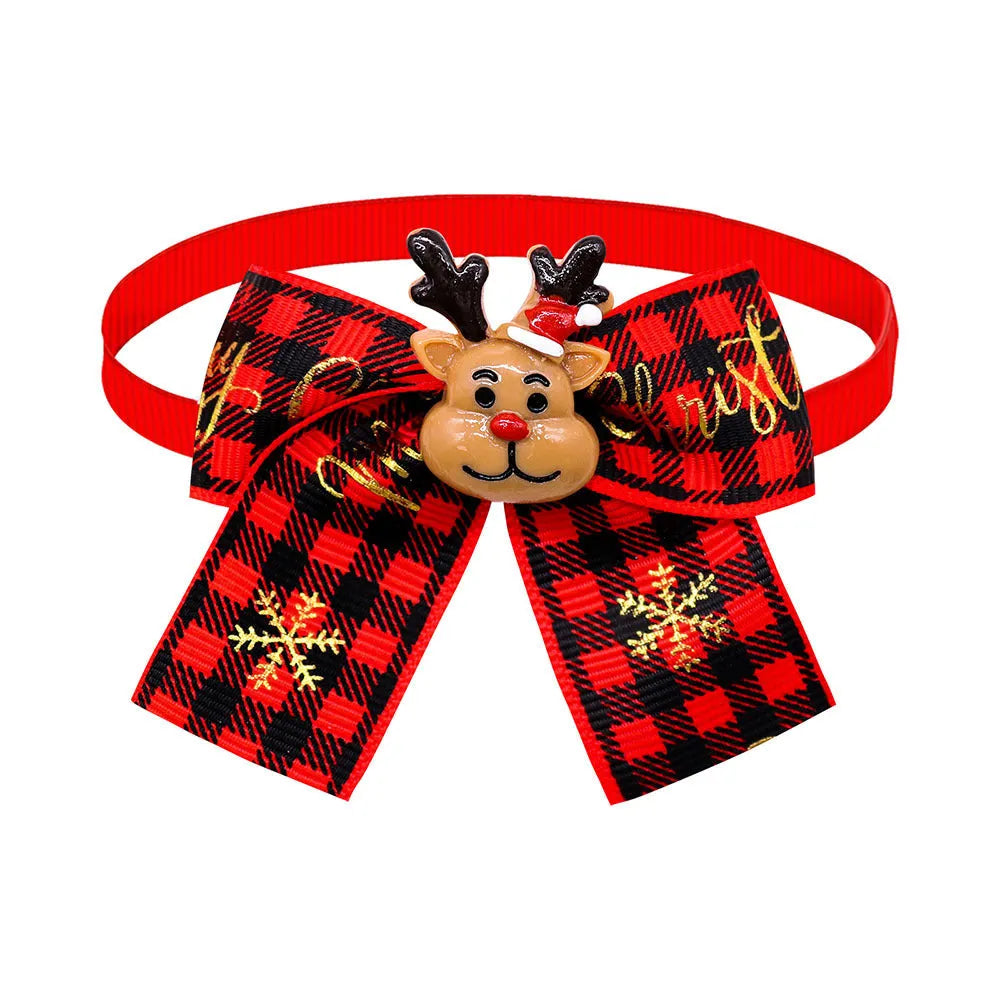 Red and green Christmas pet bow tie with British-style design for dogs and cats