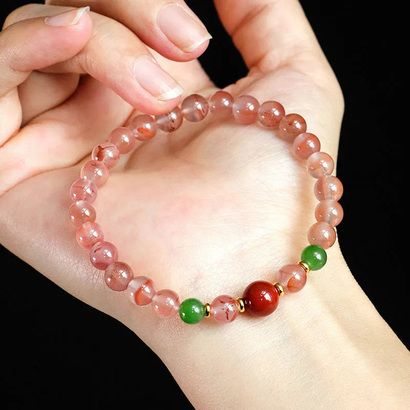 Women's agate fishtail bracelet with ice floating south red white colour pattern and manual craftsmanship