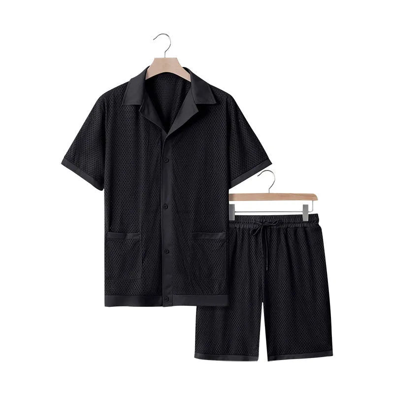 Women's lightweight beach outfit two-piece set with short sleeve cardigan and matching shorts