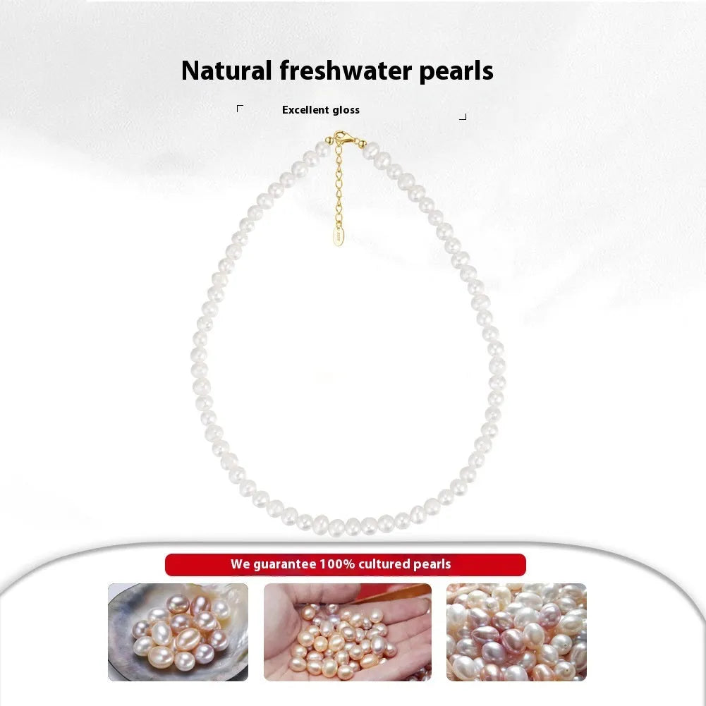 Women's adjustable sterling silver necklace with natural freshwater pearls.