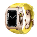 Alloy modified watch protective case for Apple Watch 44mm and 45mm in titanium alloy and fluorine rubber, shown in multiple colours.