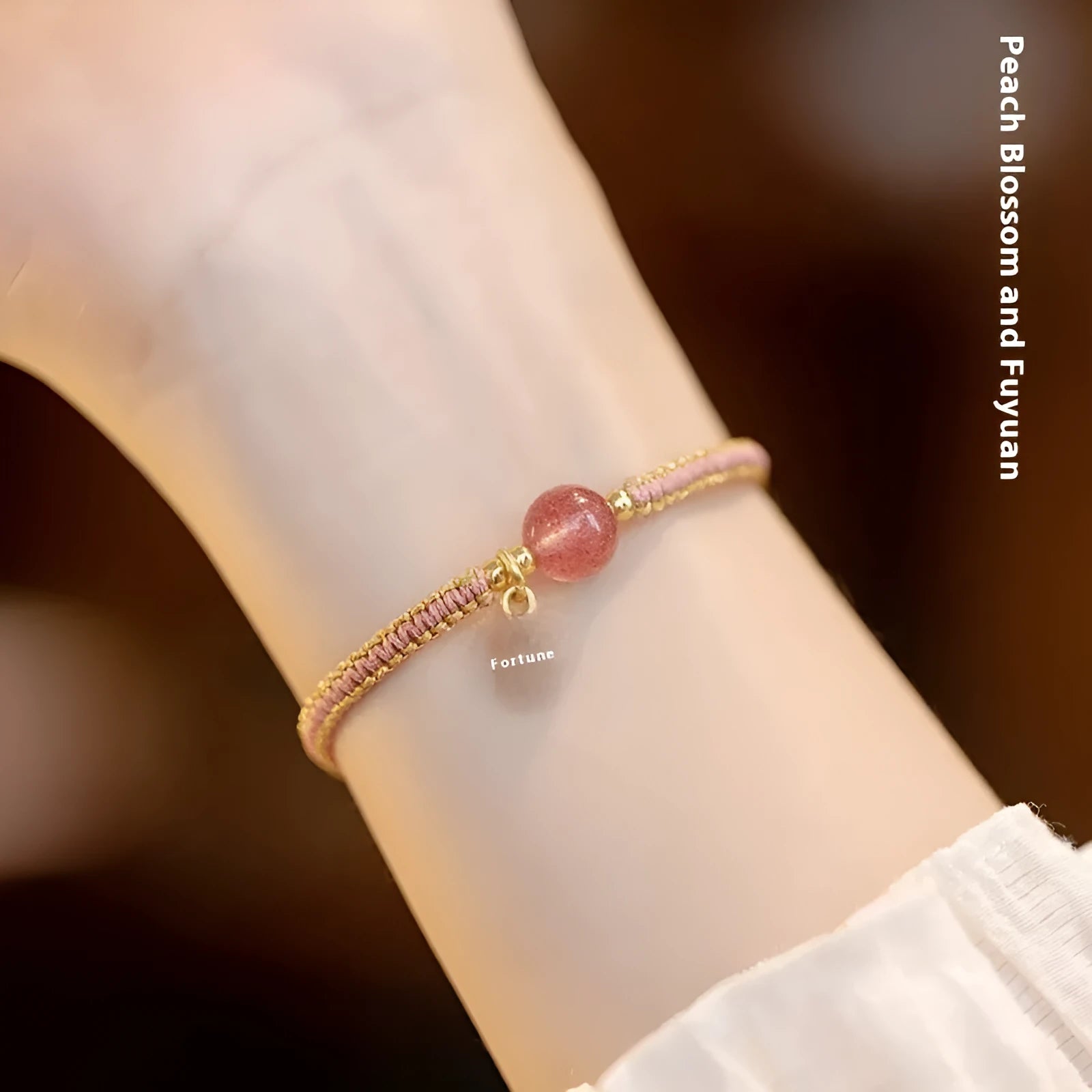 Adjustable red rope bracelet with natural stone beads in national Chinese style