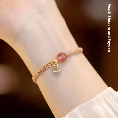 Adjustable red rope bracelet with natural stone beads in national Chinese style