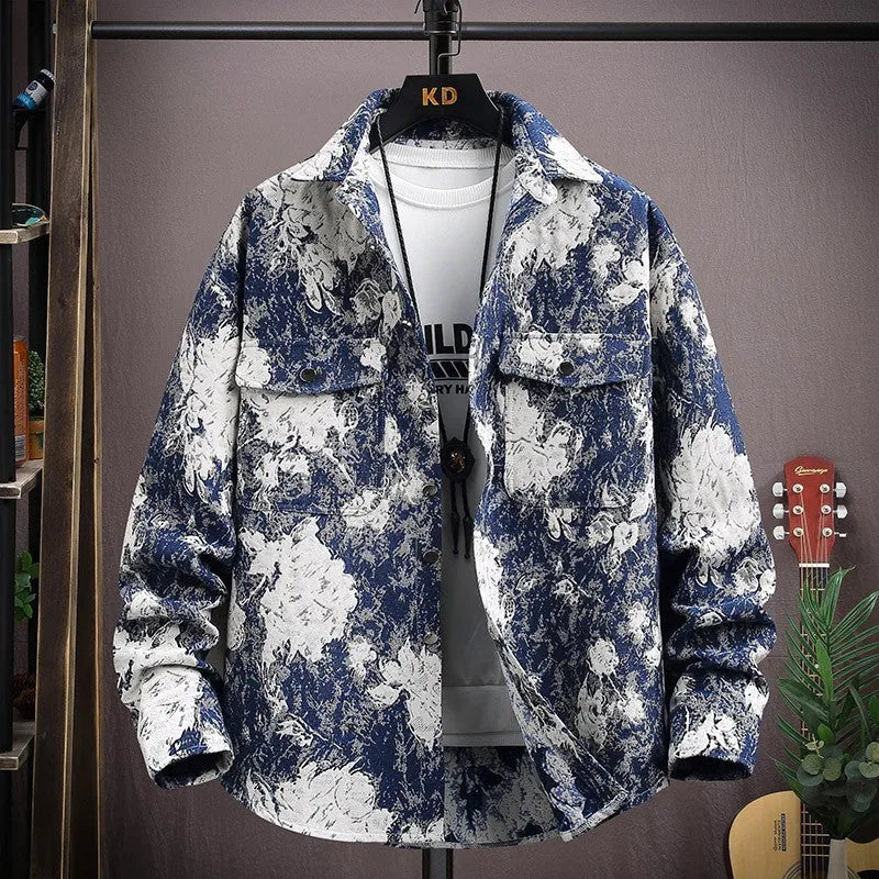 Casual long-sleeve lapel shirt coat in a blue colour with a straight hem.