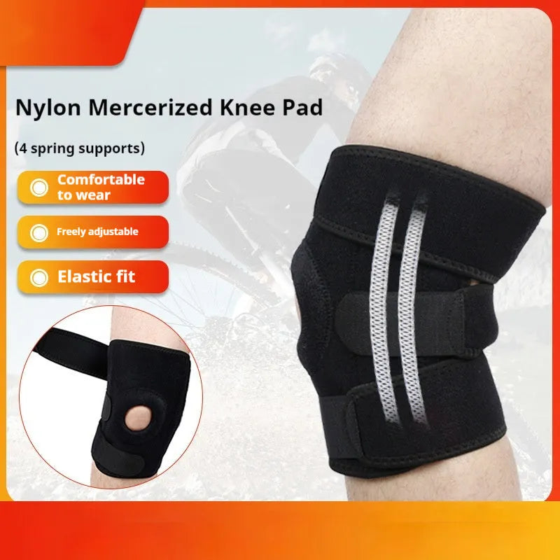 Spring support knee pad for sports with adjustable spring options and nylon mercerised cloth construction
