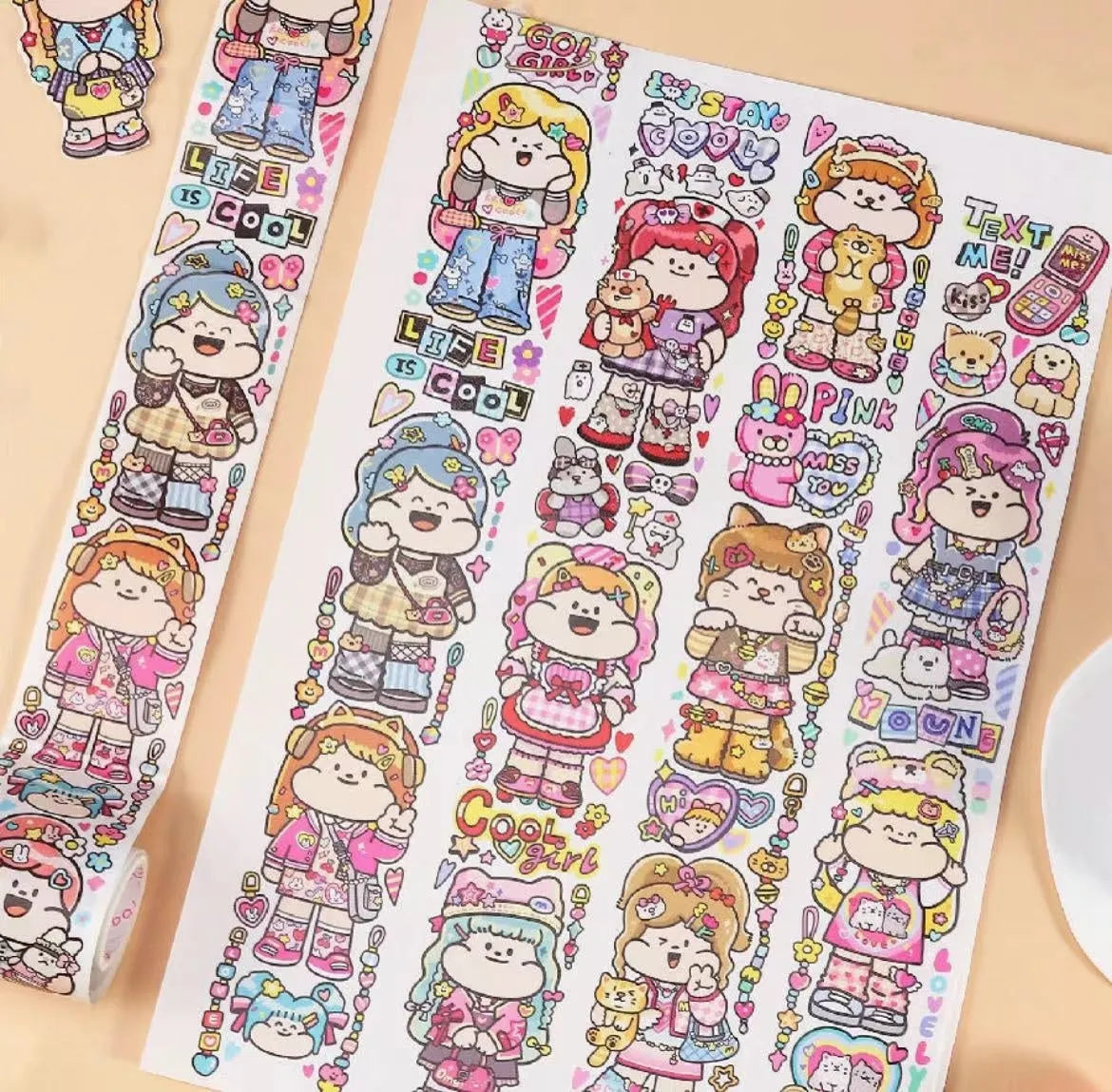 Cute cartoon character sticker on Japanese paper for haemorrhoid tape packaging decoration.
