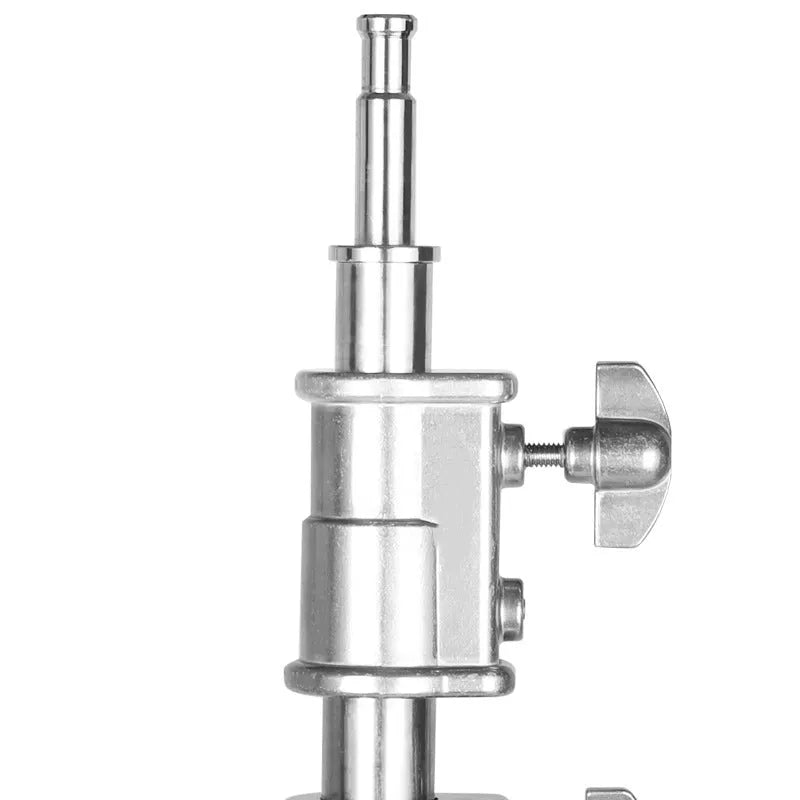 Silver stainless steel light stand with C-frame tripod base for photography and video lighting