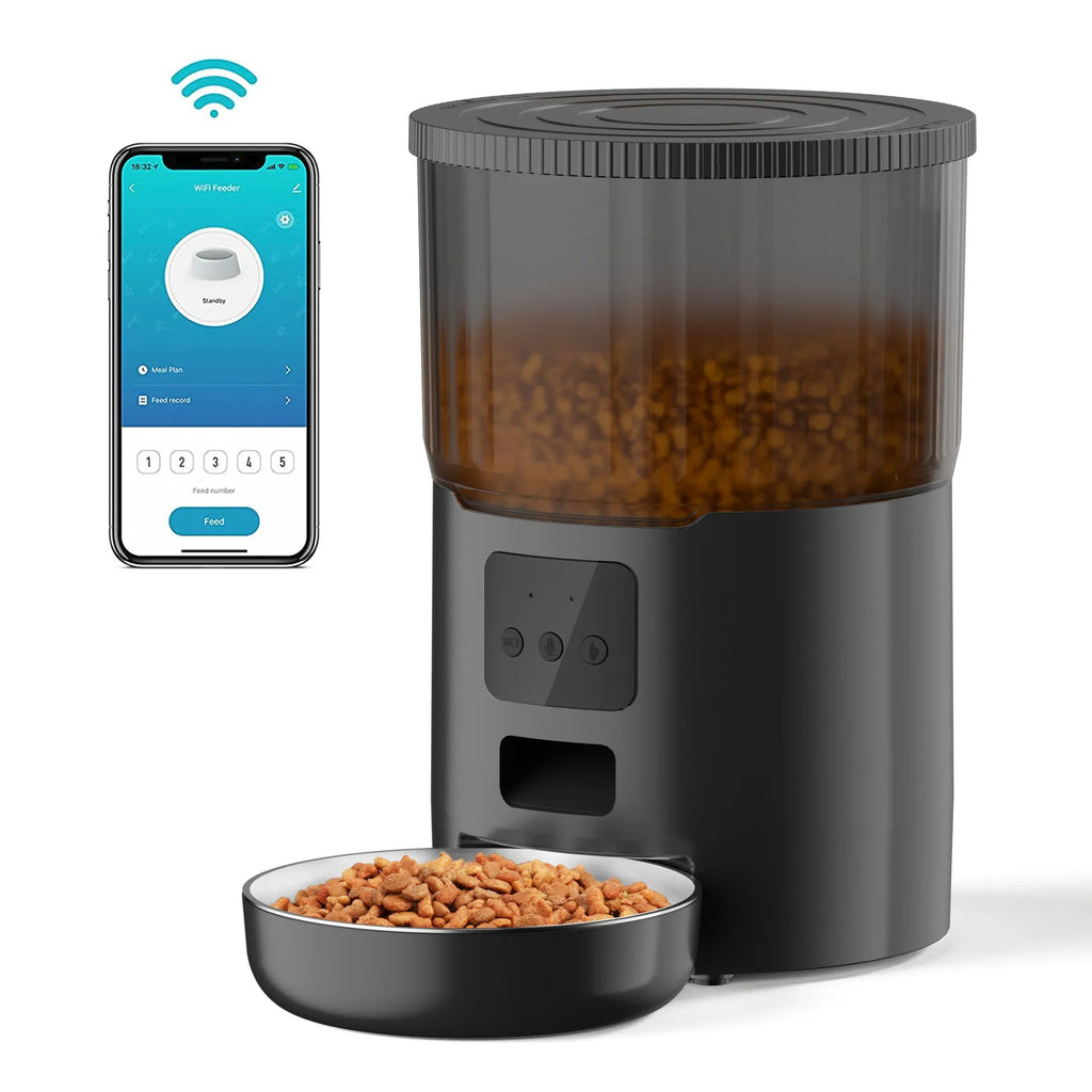4L automatic pet feeder for dogs and cats, black or white transparent, button or WIFI control
