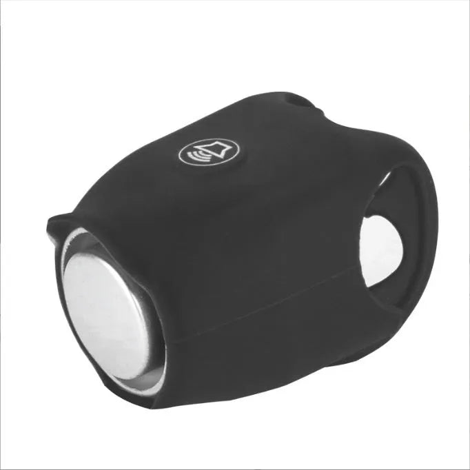 Electronic bicycle horn in six colour options showing plastic construction and handlebar mounting fitting