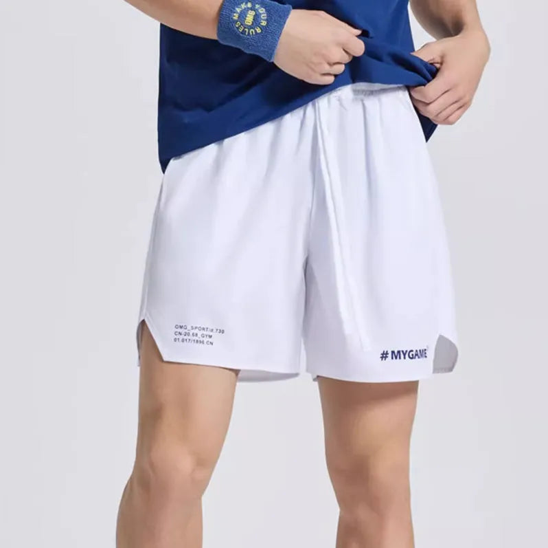 Men's training shorts in a polyester and spandex blend, shown in a colour option from the Midnight Blue, Black, Grey, White range.