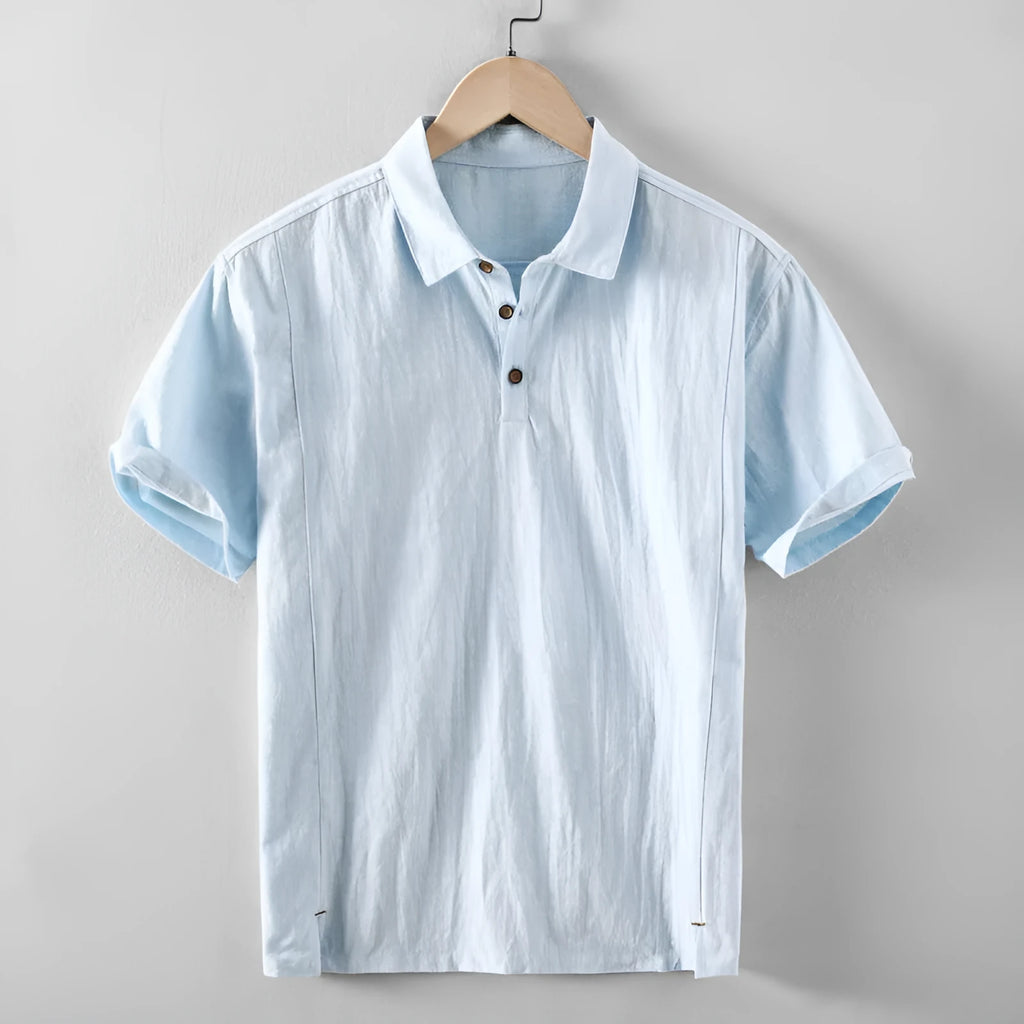 Men's cotton linen loose shirt in solid colour options including light grey and navy blue