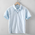 Men's cotton linen loose shirt in solid colour options including light grey and navy blue
