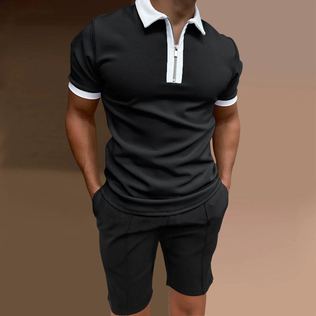 Men's casual printed short sleeve top and matching shorts two-piece set in various colours.