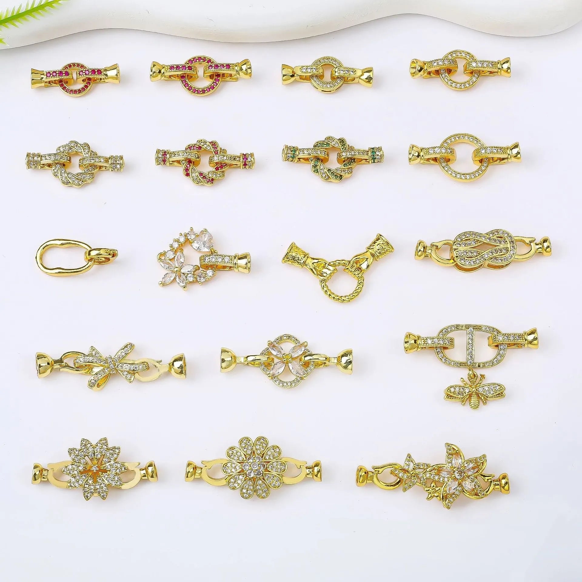 Small gold colour pearl necklace buckle with electroplated finish for jewellery making
