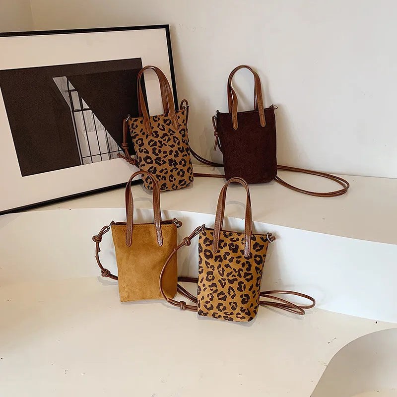 Women's retro leopard print PU crossbody bag square shape black gray brown