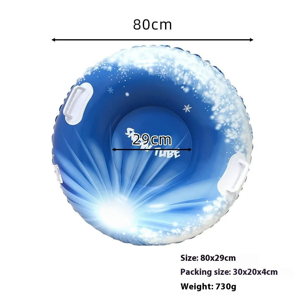 PVC winter skiing ring toy in thick plastic with flame red, ice-blue, and snow mountain printed designs.