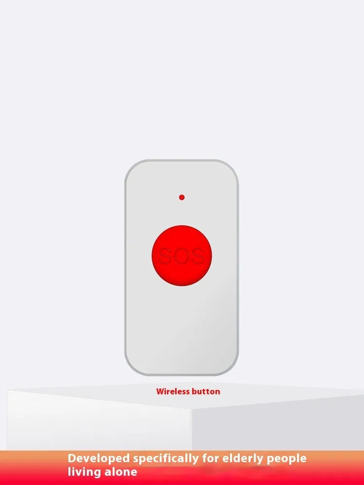 White one-touch voice emergency alert device with a central buzzer and three separate call buttons.