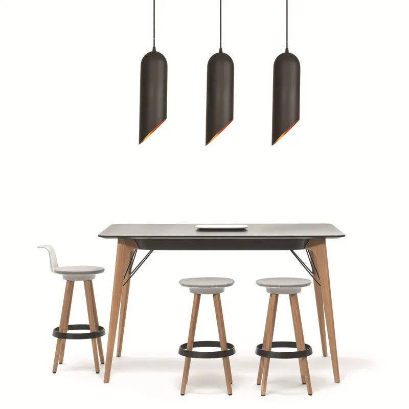 Retro geometric iron chandelier in matte black finish with multiple arms, hanging from a ceiling.