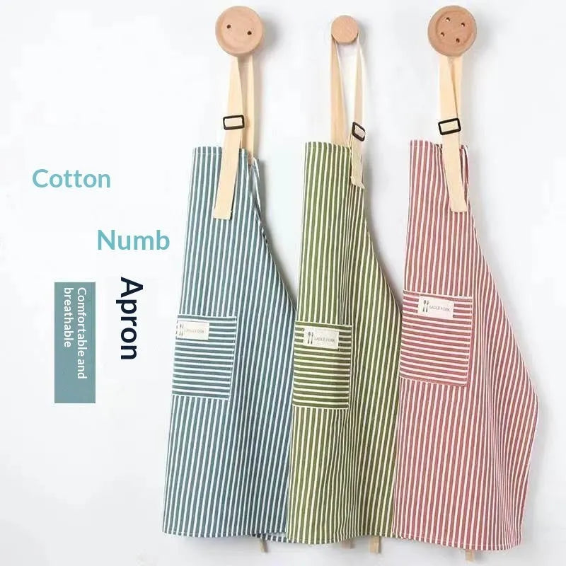 Linen stripe apron in green blue brown red or grey for kitchen and household chores