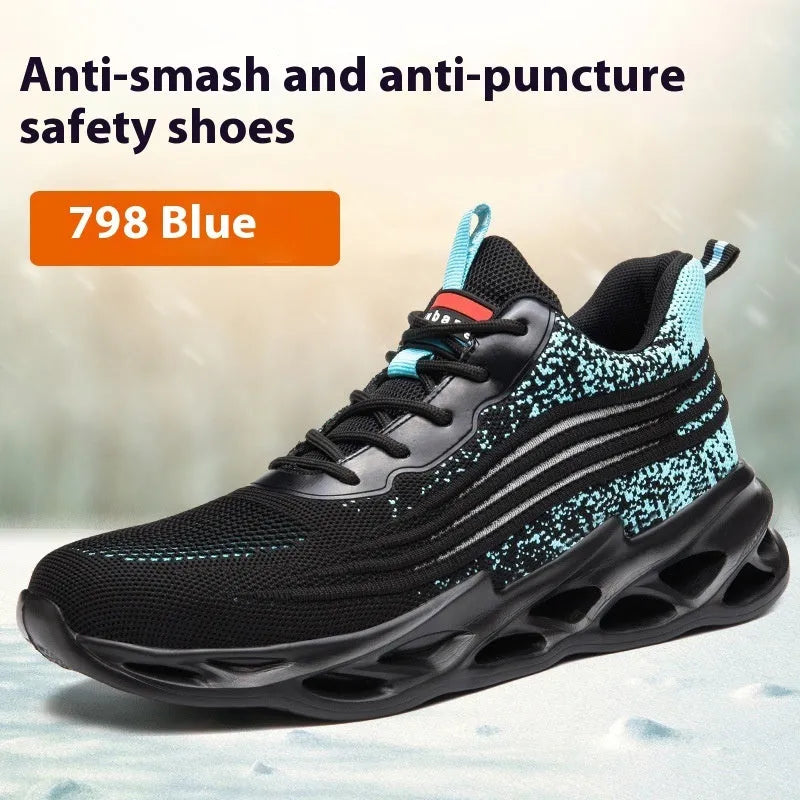 Brown labour protection shoes with leather upper and rubber sole, anti-smashing and puncture resistant design