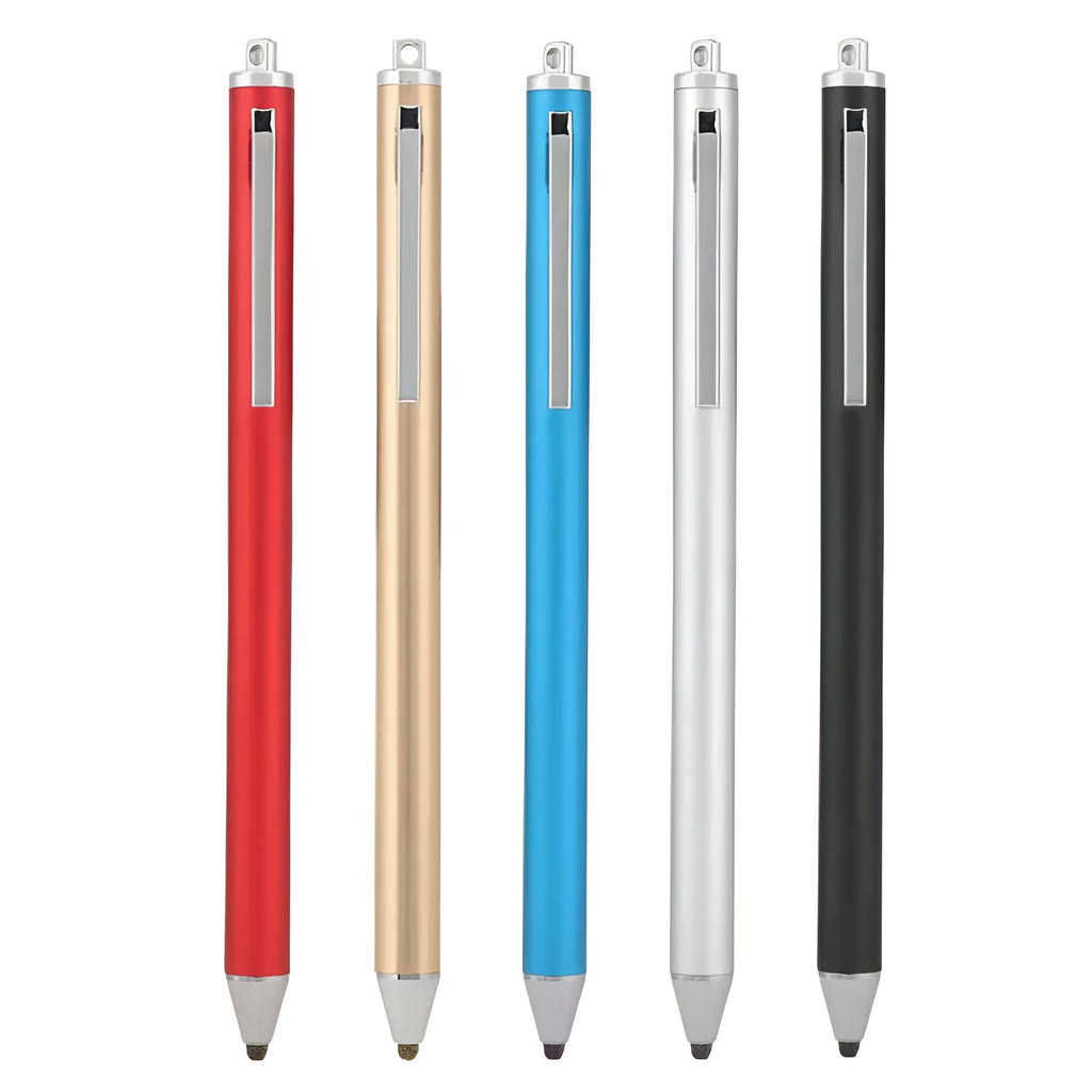 Black metal stylus with a fine 1.4mm tip for precise drawing on a smartphone screen.