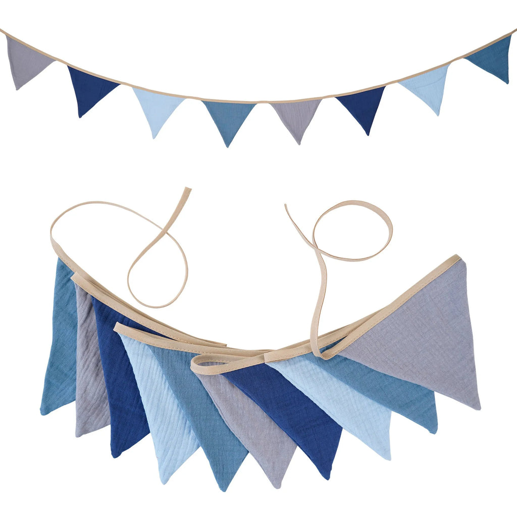 Double-layer cotton crepe pennant birthday party decoration flag in Tiffany Blue, 2.6 metres long, handmade design