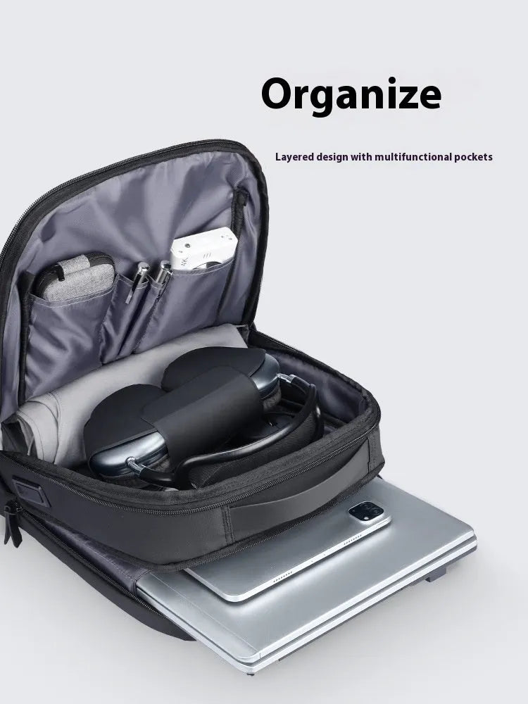 Graphite grey business backpack with external USB charging port on Oxford cloth material