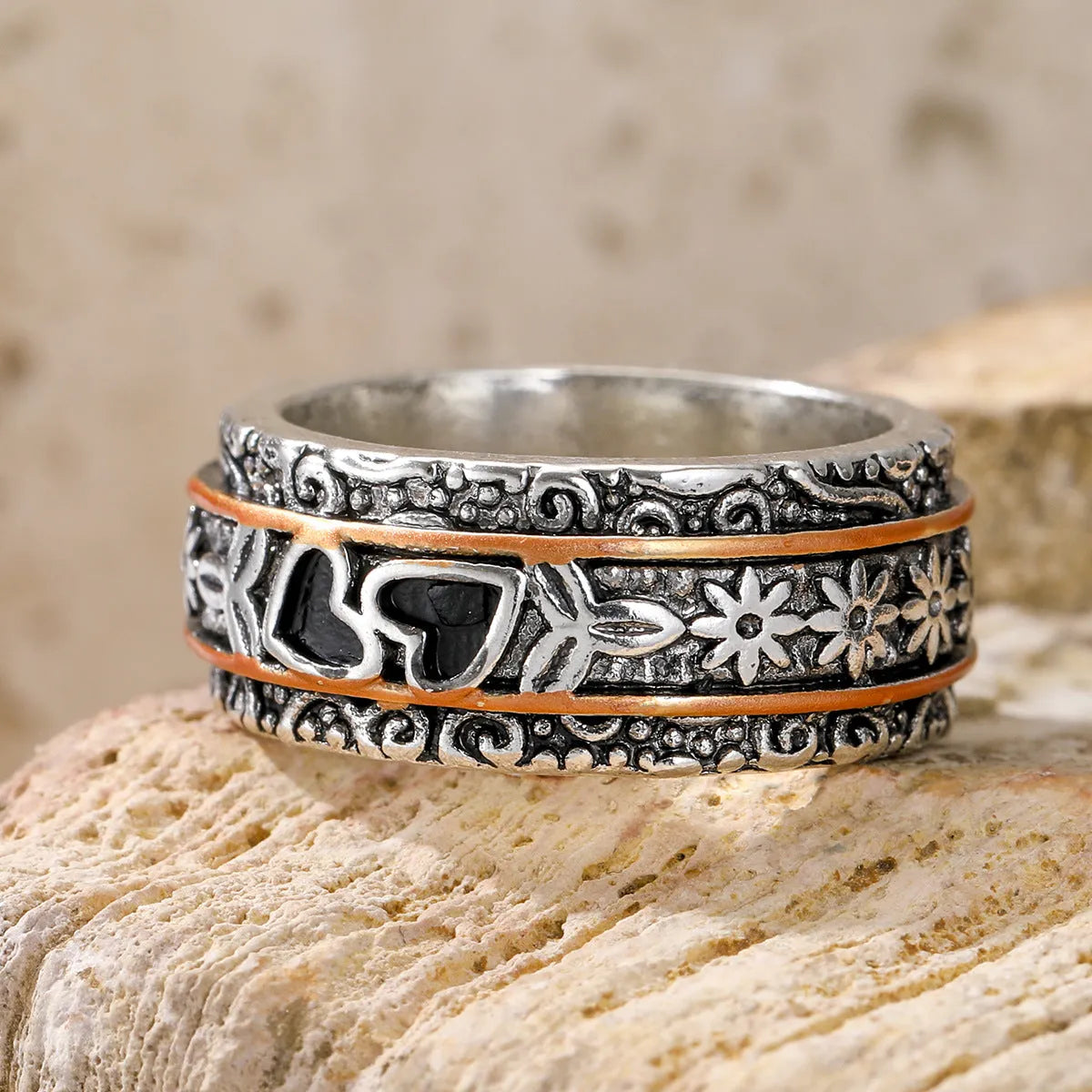 Silver wide noodle ring for women, zinc alloy electroplated band, sizes 6 to 10