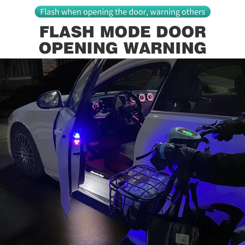 LED anti-collision warning light for car door edge mounted on a vehicle.