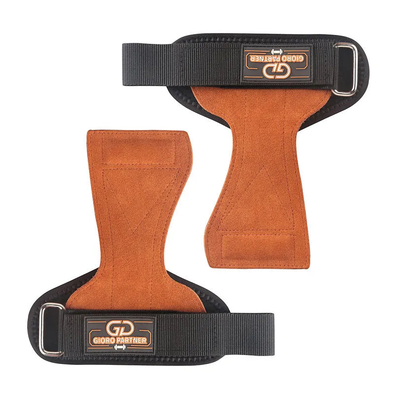 Pair of maroon cowhide palm protectors for fitness and weightlifting, non-slip leather hand guards for adults