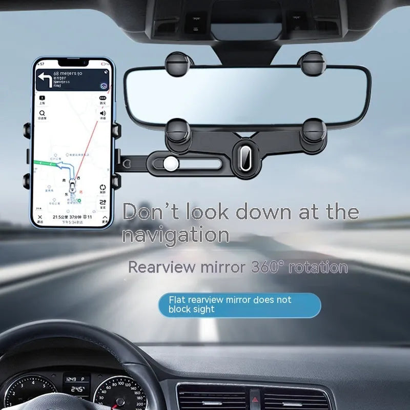 Car rear view mirror bracket phone holder with snap-on installation for 4-7 inch mobile phones