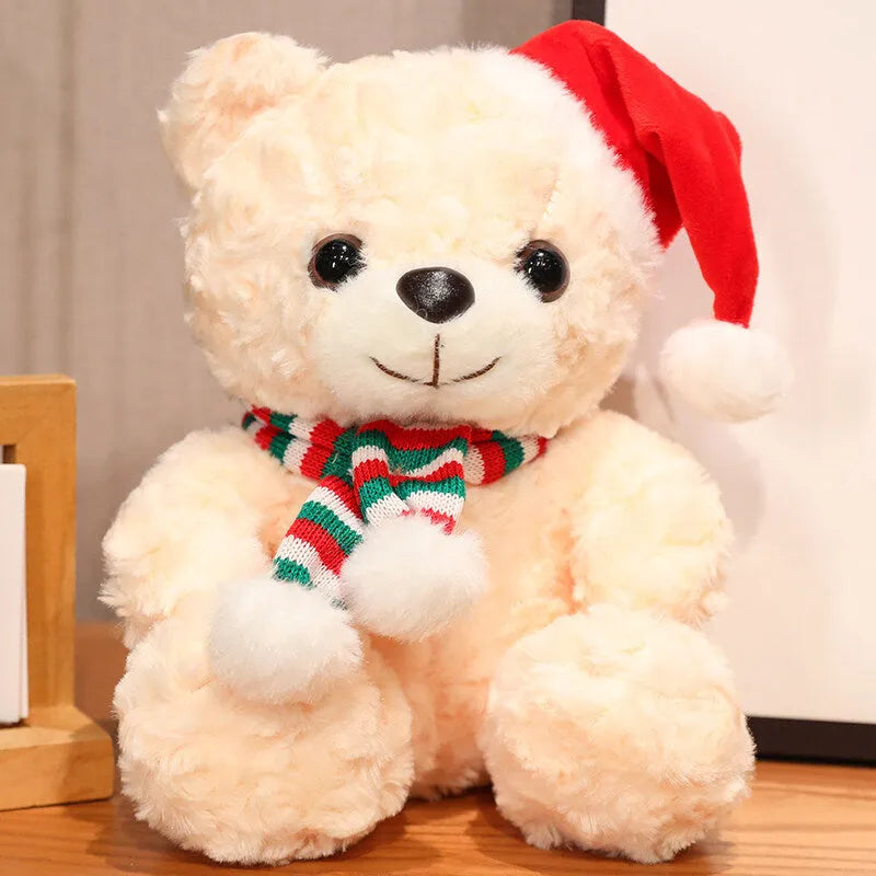 25cm brown plush bear Christmas decoration with net pocket packaging