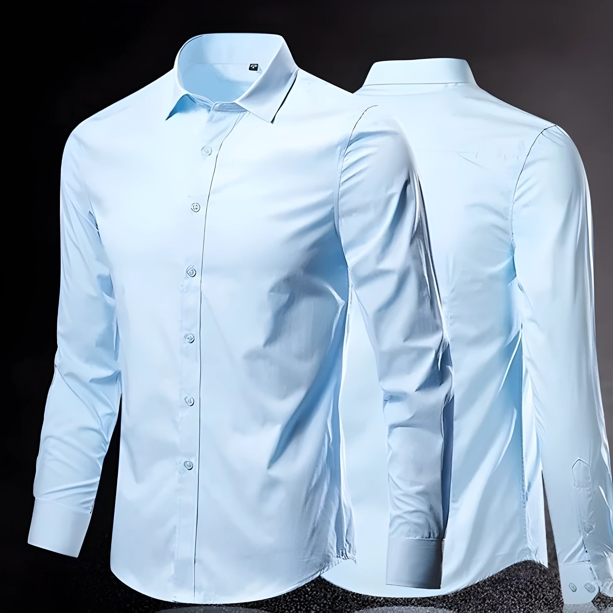 Man wearing a loose-fit linen long-sleeve shirt in a neutral colour, showing the casual style.