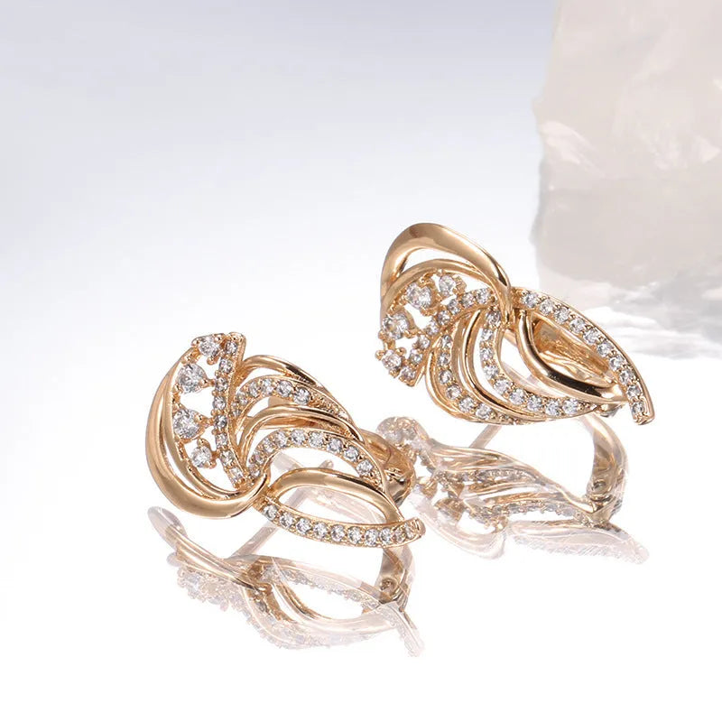Women's gold-plated ear clips with wings design and micro-inlaid zircon stones in colour H0195