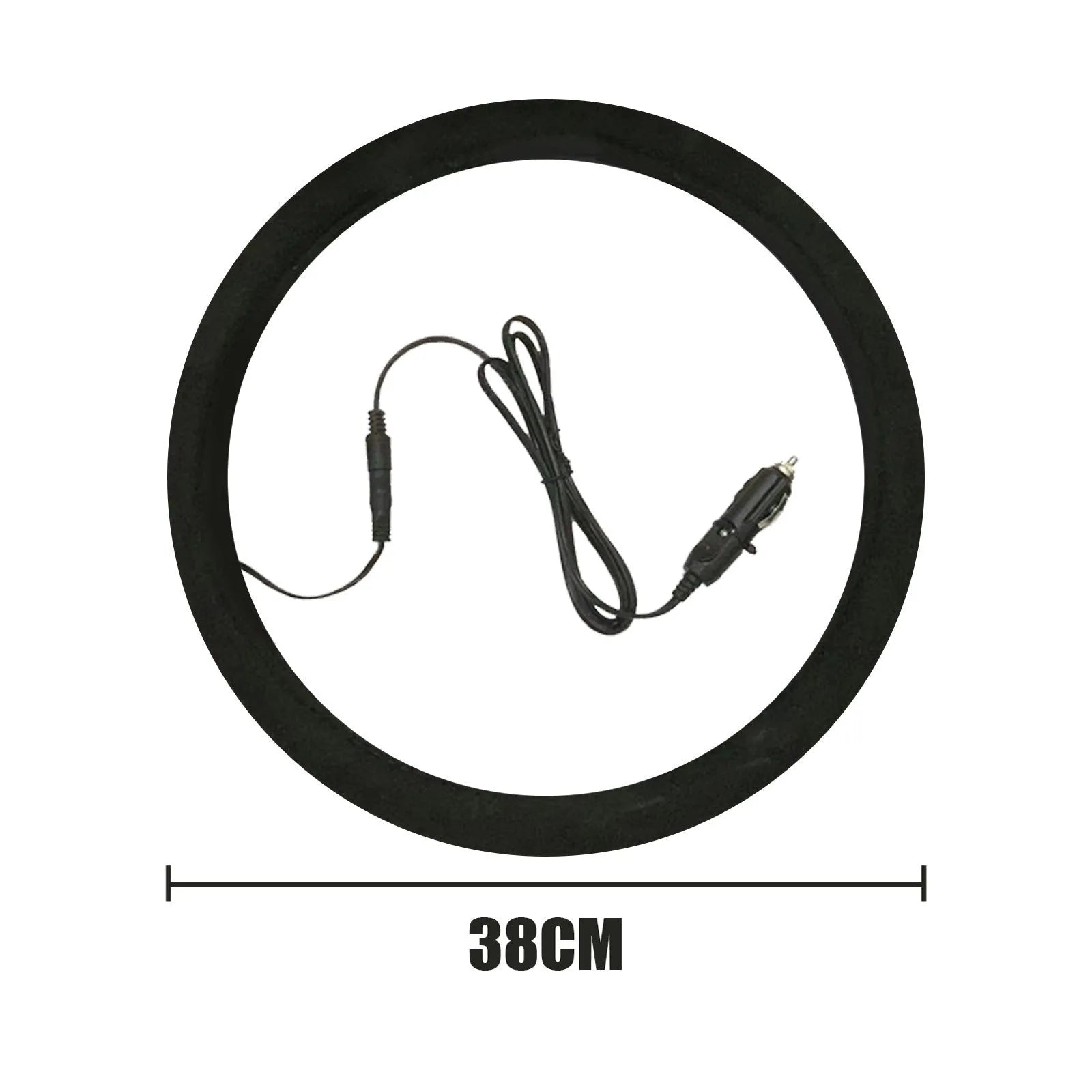 Black suede automobile steering wheel heating sleeve with power lines