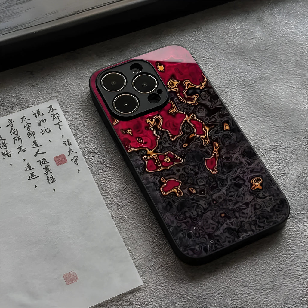 Niche dark lava glass shell mobile phone protective case in BL029 Lava black liquid glass texture