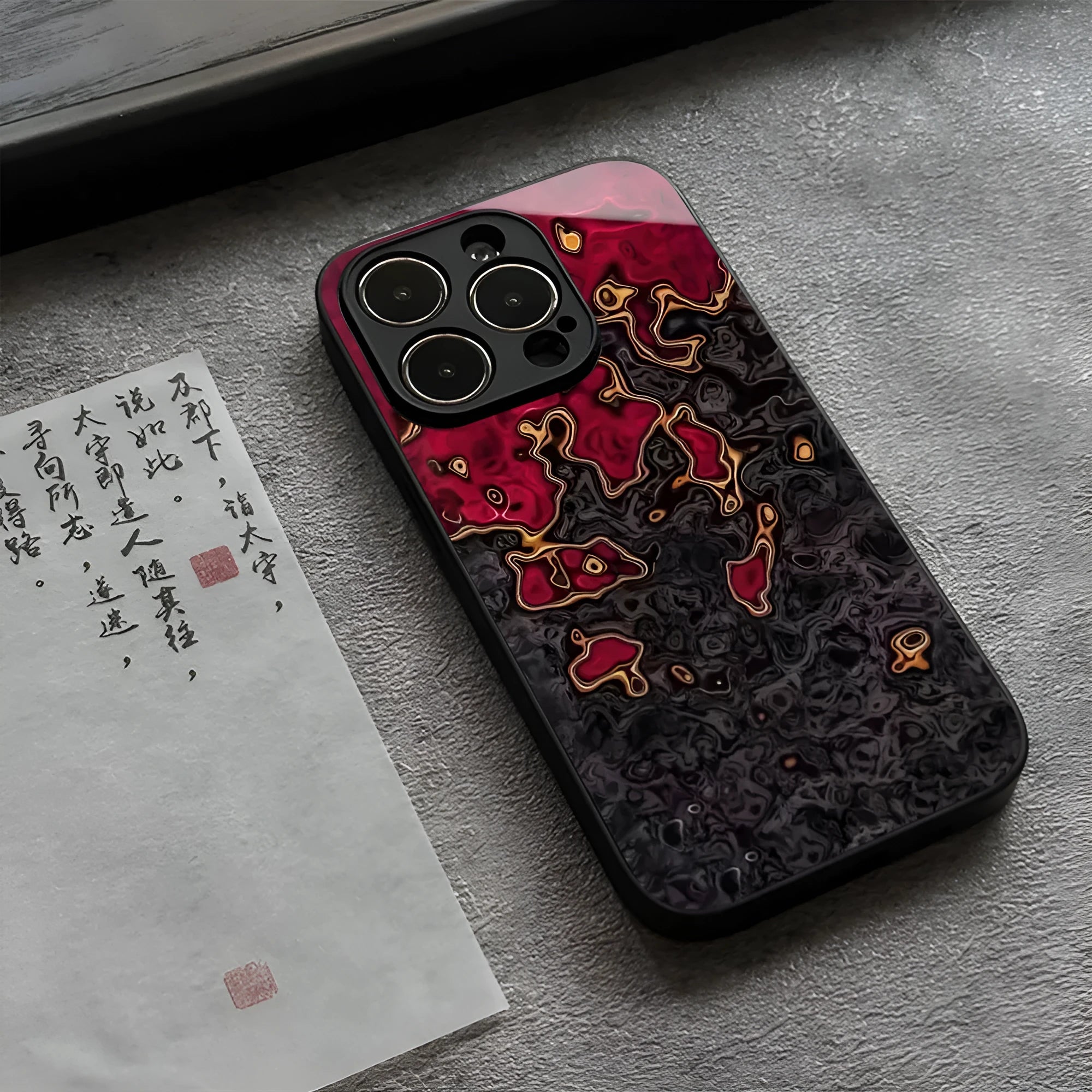 Niche dark lava glass shell mobile phone protective case in BL029 Lava black liquid glass texture