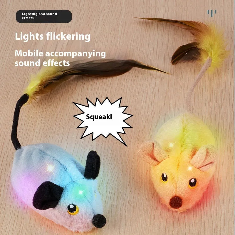 Electric plush mouse cat toy with remote control showing forward motion on floor