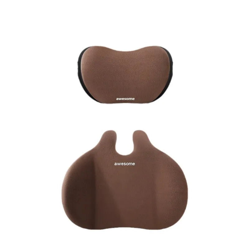 Automotive headrest and lumbar support pillow set in cloth material with cotton filler