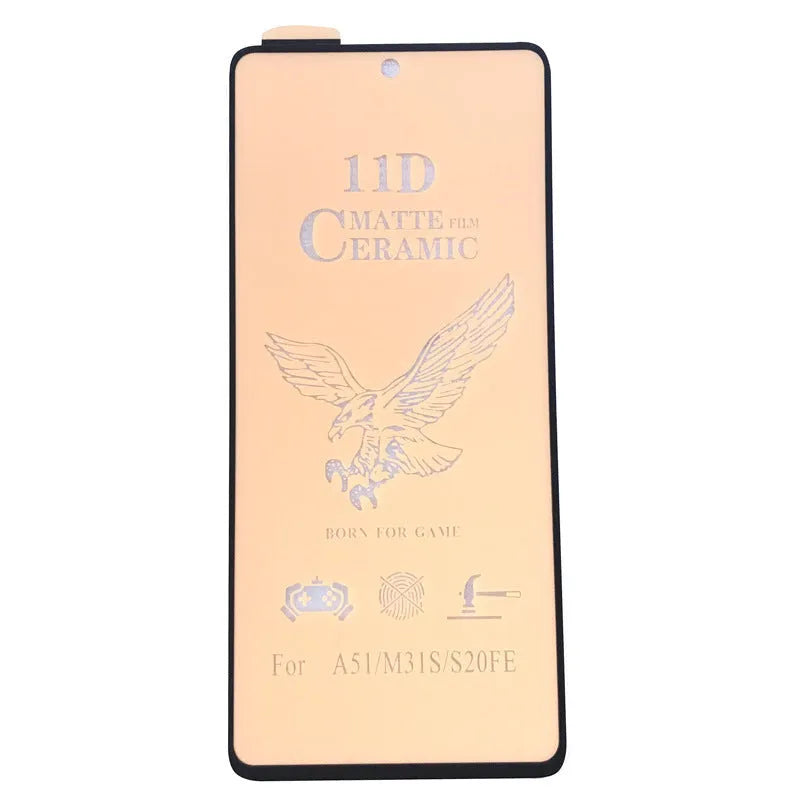 Tempered glass anti-peep privacy screen protector for a Samsung mobile phone.