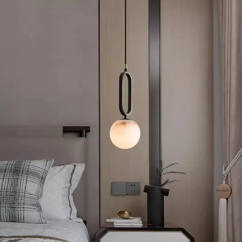 Nordic wall light with marble shade and copper body in Black or natural copper, 12cm or 15cm