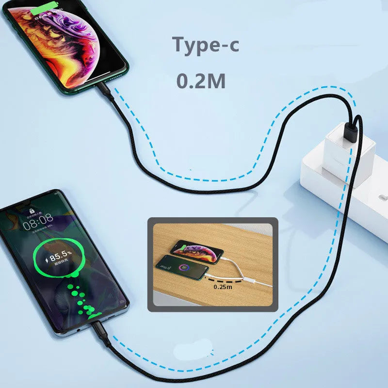 Black and red braided two-in-one fast charging cable with dual Android connectors.
