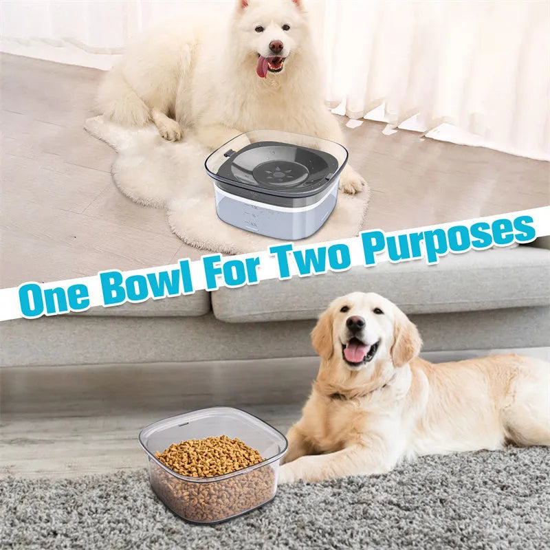 Transparent large 70oz dog water bowl with floating slow drink disk and non-slip base